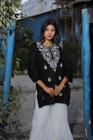 Black Beauty Chikan Kurti – Royal Elegance by Siilkari