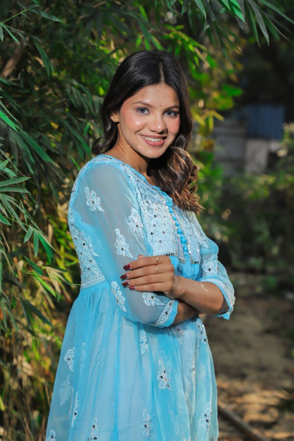 Sky Blue Mirror Work Chikan Short Kurti – Breezy Elegance by Siilkari - Image 2