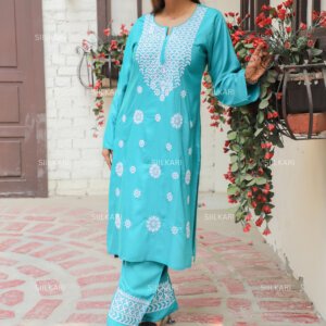 💙 Chicken Work Sky Blue  Kurti – Elegant Ethnic Charm