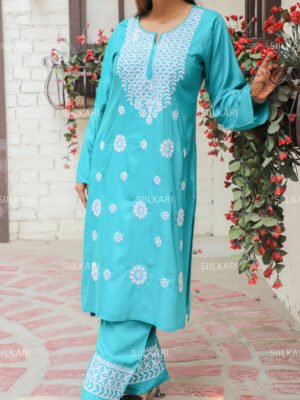 💙 Chicken Work Sky Blue  Kurti – Elegant Ethnic Charm