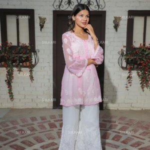 Graceful light Pink Chikan Kurti By Siilkari
