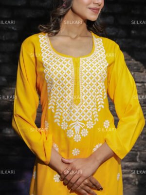 💛 Sunshine Yellow Full Sleeve Kurti – Radiate Grace & Style
