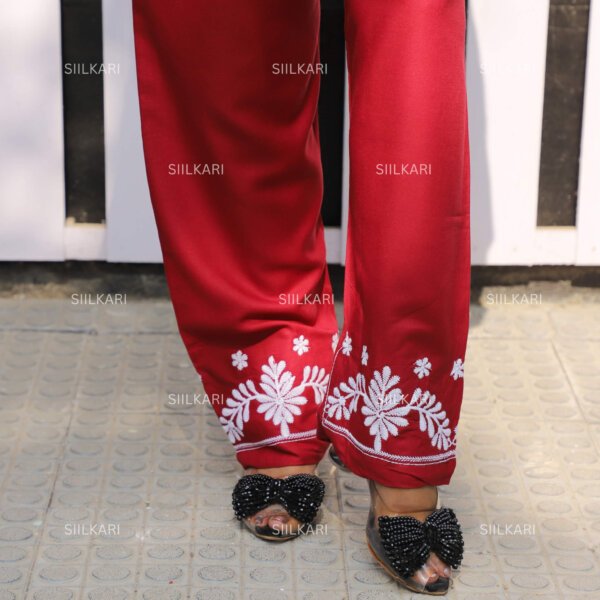Siilkari Women's Red Embroidered Shirt-Style Kurti with Floral White Design - Image 5