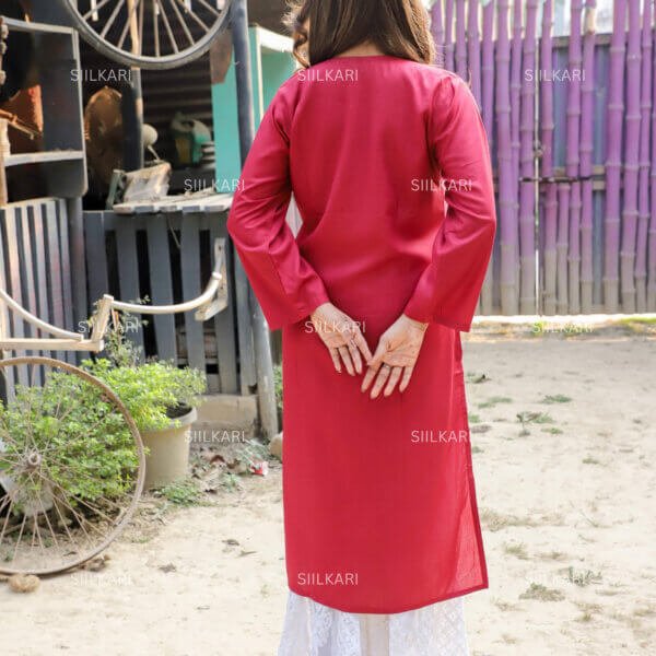 "Siilkari Maroon Cotton Kurti with White Floral Embroidery - Image 5