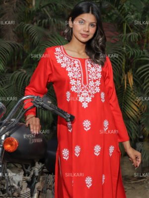 ❤️ Chickan Work Red Kurti – Elegant Ethnic Charm
