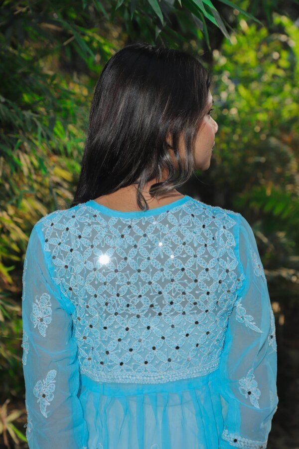 Sky Blue Mirror Work Chikan Short Kurti – Breezy Elegance by Siilkari - Image 8
