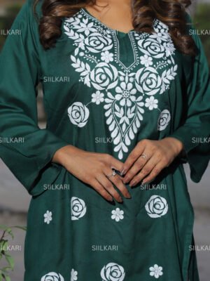 Chicken Work Green Kurti – Elegant Ethnic Charm