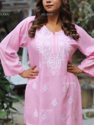 Chicken Work Pink Kurti – Elegant Ethnic Charm