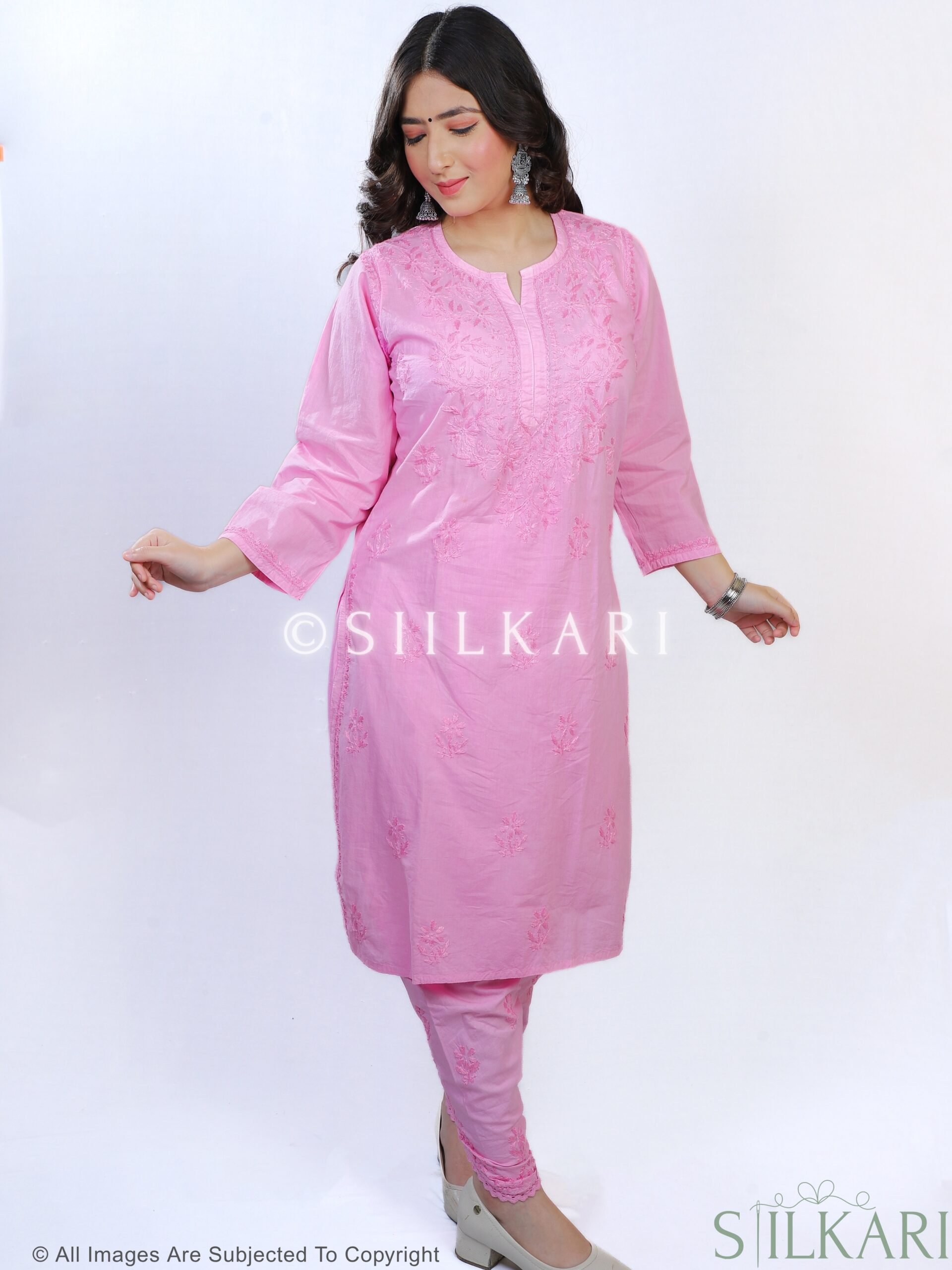 Cotton Chikankari Kurti Pink