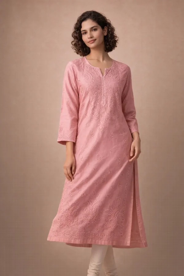 chanderi-bakhiya-chikankari-kurti-onion-4 Fabric texture of onion pink Chanderi bakhiya chikankari embroidery