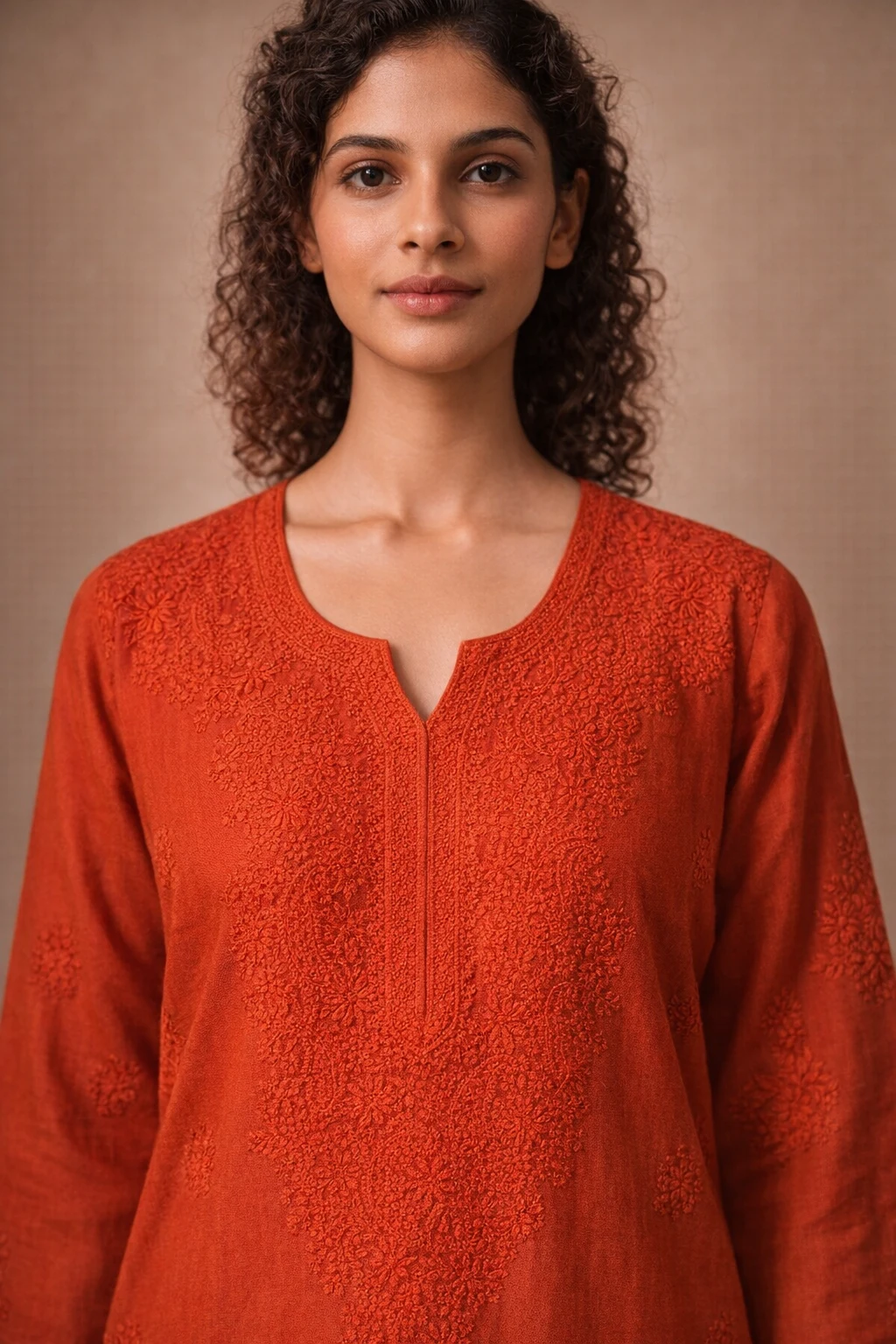 chanderi-bakhiya-chikankari-kurti-red-4 Close up of Bakhiya hand embroidery on red Chanderi chikankari kurti